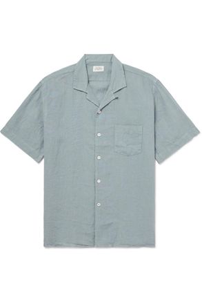 Hartford Palm Convertible-Collar Linen Shirt