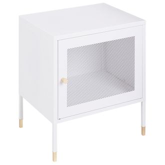 Beliani Beliani - Mesa De Noche De Metal Blanco 45 X 35 Cm Puerta De Malla Dormitorio Ossett