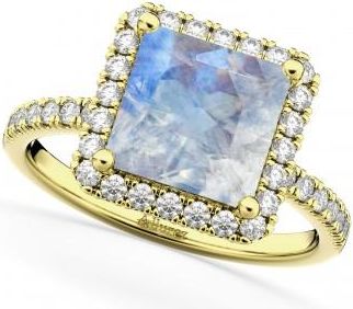 Allurez Princess Cut Halo Moonstone & Diamond Engagement Ring 14K Yellow Gold 3.47ct