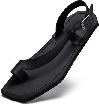 Generic Mens Fashion Flip Flops Leather Thong Sandals Casual Comfort Slides Slippers (Black,11.5)