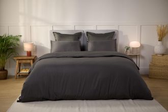 Emma Satin-Baumwolle Bettbezug 140x200 - 100% Satin aus nat&uuml;rlicher Baumwolle - Dunkelgrau