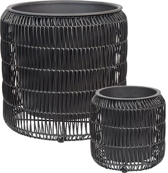 Beliani Beliani - Conjunto De 2 Macetas De Rat&aacute;n Sint&eacute;tico Para Interior Y Exterior Con Inserto Negro Brodeia
