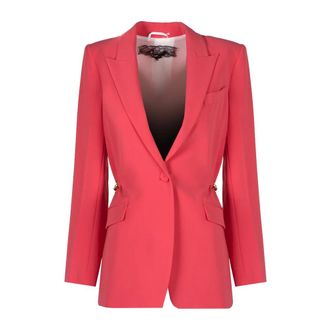 Patrizia Pepe Jassen, Dames, Roze, L, Leer, Elegante Blazer met Gouden Accenten