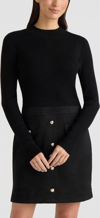 Ellen Tracy Womens Faux Suede & Rib Knit Dress