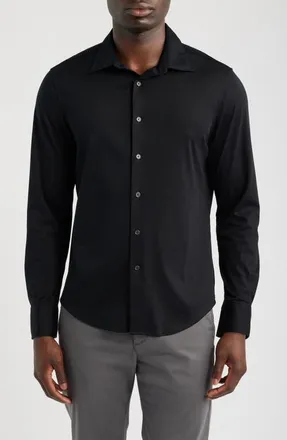 Nordstrom Tiller Lux Cotton Knit Button-Up Shirt in Black at Nordstrom, Size Xx-Large