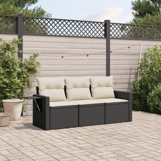 vidaXL Set De Sof&aacute;s De Jard&iacute;n Con Cojines 3 Pzas Rat&aacute;n Sint&eacute;tico Negro Vidaxl