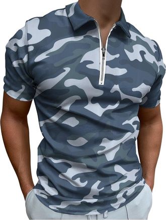 Generic Oceanic Blue Camouflage Casual Mens T-Shirts Polo Shirt Short Sleeve Summer Sports Golf Tees Tops 6XL