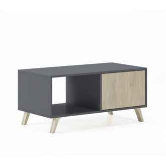 Skraut Home Mesa De Centro Con Puertas, Sal&oacute;n Comedor, Modelo Wind, Color Estructura Gris Antracita, Color Puertas Roble, Medidas 92x50x45cm De Altura. - Skraut H