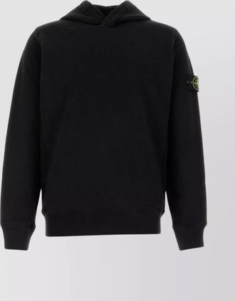 Stone Island cotton sweatshirt with hood and ribbed finish
