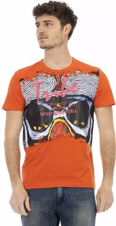 Trussardi Mens Tribe Papua Short Sleeve Tee - Orange Cotton - Size Medium