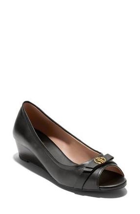 Cole Haan Malta Peep Toe Wedge Pump in Black Leather at Nordstrom Rack, Size 5.5