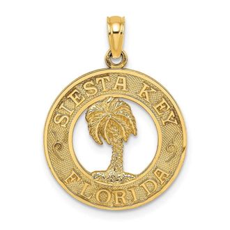 Diamond2Deal 14k Yellow Gold SIESTA KEY FLORIDA with Palm Tree Circle Charm Pendant