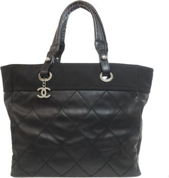 Chanel Paris Biarritz Black Leather Tote Bag (Pre-Owned)