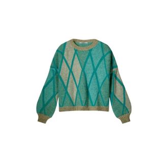 Summum Jacquard Diamantpatroon Boxy Pullover - Dames - Ronde hals truien - Veelkleurig - M - Truien & Vesten