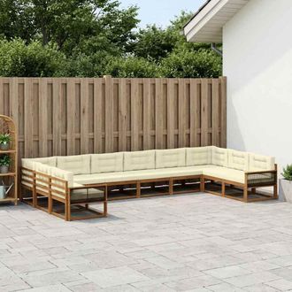 vidaXL Vidaxl Set Di Divani Da Esterno 10 Pz Naturale E Crema