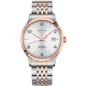 Longines Record Chronometer Automatic Silver Dial 18K Rose Gold Plated Steel Mens Watch L2.821.5.76.7