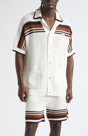 Casablanca Tennis Stripe Cotton Open Stitch Sweater at Nordstrom, Size X-Large