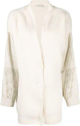 Philosophy di Lorenzo Serafini sequin-embellished ribbed knit cardigan - women - Metal/glass/Virgin Wool - 38 - Neutrals
