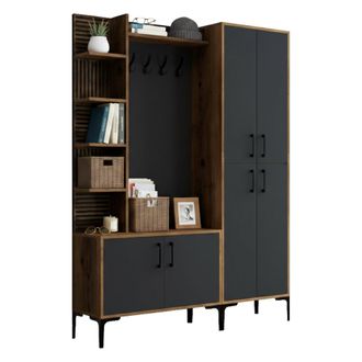 Dmora Mueble De Entrada Vivian, 18 Pares, 11 Estantes, Perchero, 150x35x200h Cm Nogal Marr&oacute;n