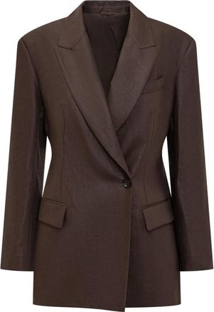 Brunello Cucinelli Brunello Cucinelli, Blazers, female, Brown, Size: L Shiny Linen Twill Blazer