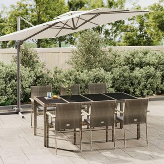 vidaXL Set Comedor Jard&iacute;n 7 Pzas Y Cojines Rat&aacute;n Sint&eacute;tico Gris Vidaxl