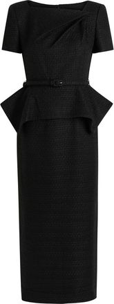 Roland Mouret Belted Peplum Tweed Midi Dress - Black - 10 (UK14 / L)