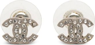 Chanel 2010 Silver Plated CC Rhinestone Bullet Back Earrings costume earrings - Zilver