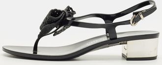 Ferragamo Black Rubber Per Ankle Strap Sandals