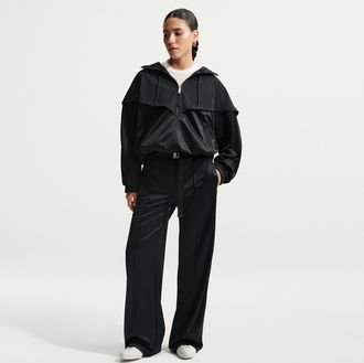 Nike Womens Nike Sportswear Loose Mid-Rise Belted Pintuck Pants in Black | IF0272-010