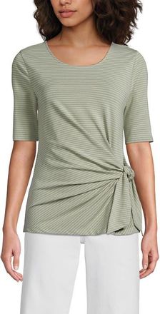 Lands End Lightweight Jersey Tie Front Top in Sage Thin Stripe at Nordstrom, Size X-Large