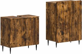 vidaXL Juego De Gabinete De Ba&ntilde;o De 2 Piezas Zwolle Roble Ahumado Vidaxl