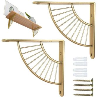 OEM Juego De 2 Soportes Para Estantes En Forma De Abanico, De Color Dorado, Soportes Resistentes Para Cocina, Sala De Estar Y Dormitorio - Crezuo