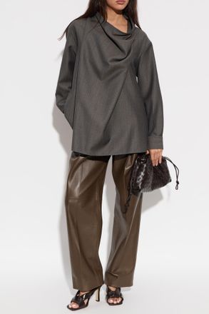 Bottega Veneta Wool Top With Ruching, Womens, Grey