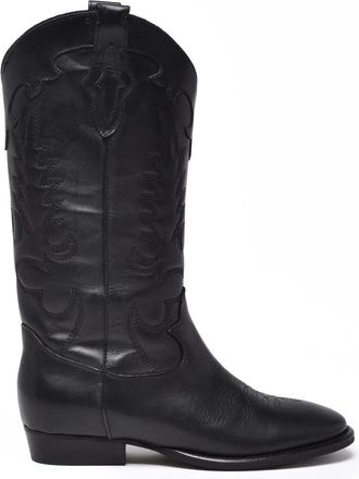 Gis&egrave;l moir&egrave; Black Leather Western Boots