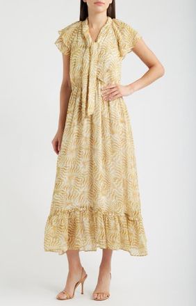 Nic+Zoe Lana Sunrays Tie Neck Tiered Maxi Dress in Yellow Multi at Nordstrom, Size Xx-Large