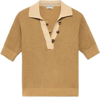 J.W.Anderson Tops, Dames, Bruin, S, Katoen, Gebreide Poloshirt