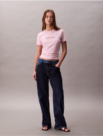 Calvin Klein Jeans Calvin Klein Womens Oval Logo Graphic Slim T-Shirt - Pink - XS