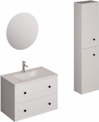 Puma Naturel - Conjunto De Ba&ntilde;o Con Lavabo Que Incluye Grifo De Lavabo, Ca&ntilde;o Y Sif&oacute;n Forli Blanco Brillante (ksetforli12)