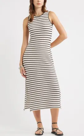 Treasure & Bond Stripe Knit Midi Tank Dress in Ivory- Brown Stripe at Nordstrom, Size Xx-Large