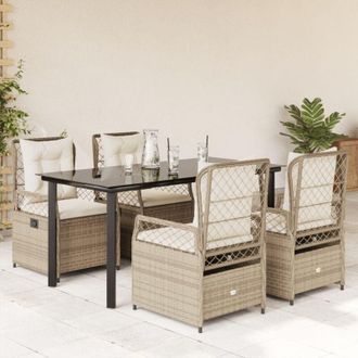 vidaXL Set Comedor De Jard&iacute;n 5 Pzas Con Cojines Rat&aacute;n Sint&eacute;tico Beige Vidaxl