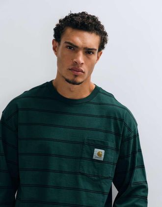 Carhartt Work in Progress Cardona Pocket T-shirt a maniche lunghe a righe khaki-Multicolore