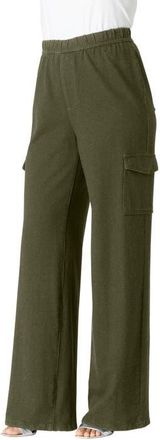 Roaman's Wide Leg Cargo Knit Jean in Dark Olive Green at Nordstrom, Size 12