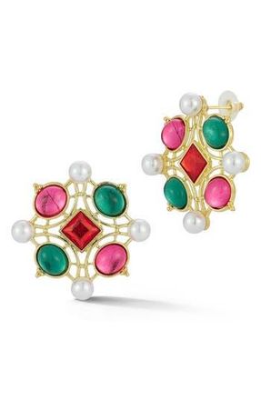 Sphera Milano Faux Pearl & CZ Stud Earrings in Gold at Nordstrom Rack