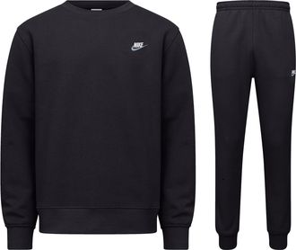 Nike Mens Sportswear Club Mens Fleece Crew Tracksuit Black Cotton - Size X-Large