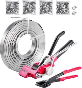 OEM Juego De Flejes Manuales Banda Acero 19 Mm X 122 M, Kit De Herramientas De Flejado Con Tensor, Cortador, 400 Sellos Met&aacute;licos Para Log&iacute;stica Embalaje 