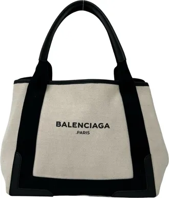 Balenciaga Black Ivory Canvas Leather Handbag Pouch Tote Bag (Pre-Owned)