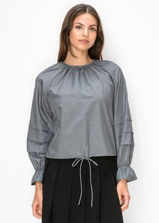 YAL New York Pleated Sleeve Blouse in Grey