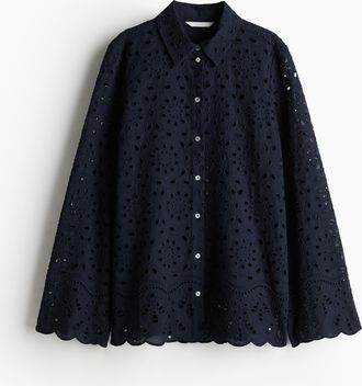 H&M Bluse mit Broderie Anglaise - Blue