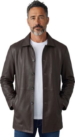 Infinity Leather Mens Brown Leather Long Collared Car Coat Jacket - Bergen