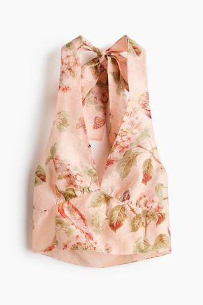 H&M Printed Halterneck Top in Light Pink/floral at Nordstrom, Size X-Large